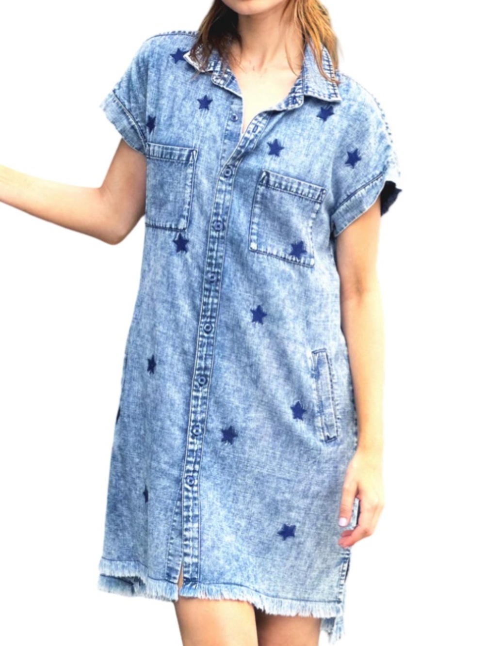 Billy T Denim Embroidered Rockstar Shirtdress S